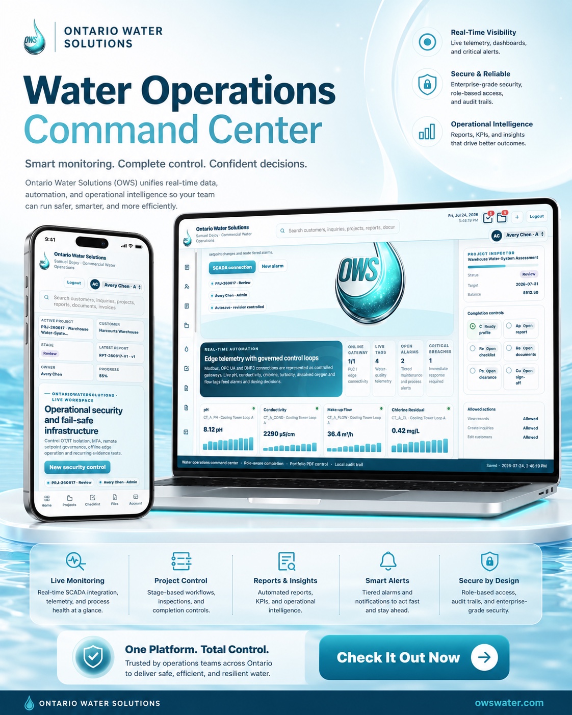Ontario Water Solutions client portal command center preview